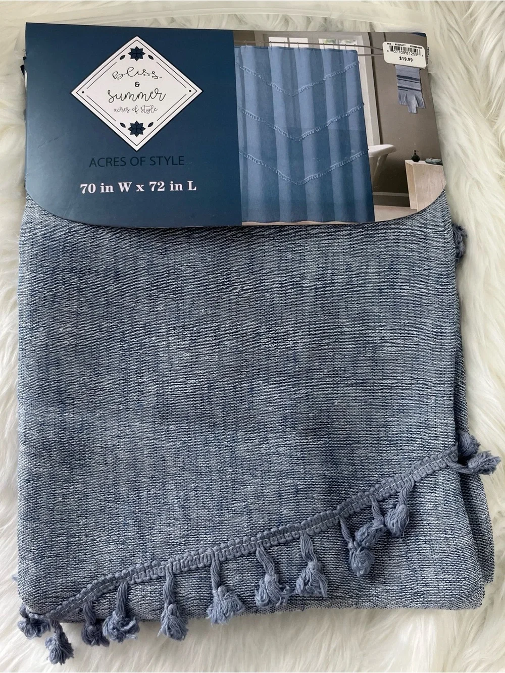 Bliss & Summer Acres of Style Natural‎ Denim Tassel Shower Curtain 70x72